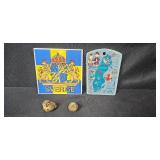 VTG Norwegian Viking Pewter Ship, Swedish Souvenir Plaque and Map Ceramic, with 2 Vintage Made in Japan Owl Figurines