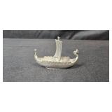 VTG Norwegian Viking Pewter Ship, Swedish Souvenir Plaque and Map Ceramic, with 2 Vintage Made in Japan Owl Figurines