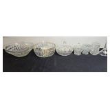 Collection of Vintage Pressed Glass Bowls, Candy Dishes, and Candle Holders