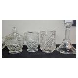 Collection of Vintage Pressed Glass Bowls, Candy Dishes, and Candle Holders
