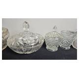 Collection of Vintage Pressed Glass Bowls, Candy Dishes, and Candle Holders