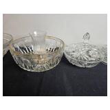 Collection of Vintage Pressed Glass Bowls, Candy Dishes, and Candle Holders
