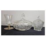 Collection of Vintage Pressed Glass Bowls, Candy Dishes, and Candle Holders