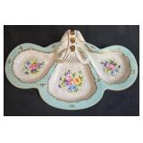 Glass and Porcelain Serving Piece Collection Including Crystal Bowl, Biscuit Jar, and Handled Tray