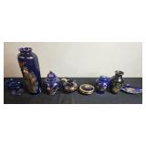 Assorted Vintage Cobalt Blue Decorative Porcelain and Pottery Set - Japan, Taiwan, Bavaria, Limoges