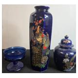 Assorted Vintage Cobalt Blue Decorative Porcelain and Pottery Set - Japan, Taiwan, Bavaria, Limoges
