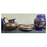 Assorted Vintage Cobalt Blue Decorative Porcelain and Pottery Set - Japan, Taiwan, Bavaria, Limoges