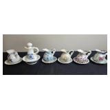 Set of Vintage Porcelain Mini Pitcher and Bowl Sets, Mixed Floral Patterns Inc Japan, Royal Chintz, Royal Crown, Avon