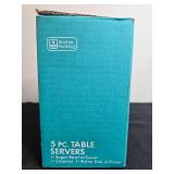 Crystal Glass Tableware Lot: 4-Part Relish Tray, 5-Pc Table Servers, Pair Flower Candle Holders