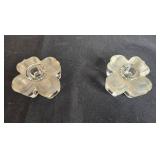 Crystal Glass Tableware Lot: 4-Part Relish Tray, 5-Pc Table Servers, Pair Flower Candle Holders