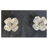 Crystal Glass Tableware Lot: 4-Part Relish Tray, 5-Pc Table Servers, Pair Flower Candle Holders