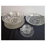 Assorted Vintage Pressed Glass Serving Bowls and Cups Set