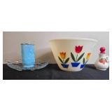 Collection of Vintage Avon Bottles and Fire-King Tulip Mixing Bowl