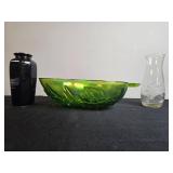 Collection of 3 Decorative Vases and Carnival Glass Dish - Otagiri Japan, Etched Glass, Iridescent Fruit Bowl