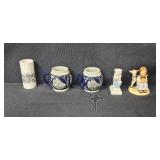 German Porcelain and Stoneware Collection with Nymphenburg Lion, Hummel Figurine, and Beer Steins