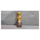 Collection of Vintage Home Decor Items - Brass Candlestick, Uranium Glass Bowl, Oil Lamp, and Glass Jar