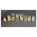 Collection of Vintage Cartoon Character Drinking Glasses and Looney Tunes Welch