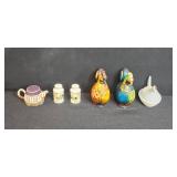 Collection of Vintage Cottage Teapot, Rooster Salt & Pepper Shakers, Hen-on-Nest Dishes, and Decorative Birds