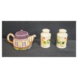 Collection of Vintage Cottage Teapot, Rooster Salt & Pepper Shakers, Hen-on-Nest Dishes, and Decorative Birds