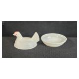 Collection of Vintage Cottage Teapot, Rooster Salt & Pepper Shakers, Hen-on-Nest Dishes, and Decorative Birds