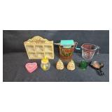 Vintage Kitchenware Collection including Wall Organizer, Ice Cream Freezer, Pyrex Measuring Cup, and Decor