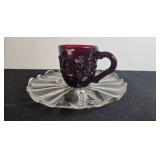 Vintage Misc Glass Set Inc Anchor Hocking "Bubbes & Bars" Bowl & Glass, Ruby Cup and Clear Plate