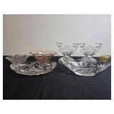 Collection of Vintage Glass Bowls, Dishes, Candle Holders and Amber Miniature Basket
