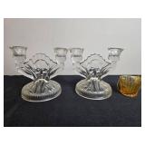 Collection of Vintage Glass Bowls, Dishes, Candle Holders and Amber Miniature Basket