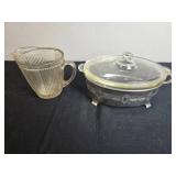 Vintage Glass Creamer and Silverplate Covered Casserole Dish Set