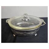 Vintage Glass Creamer and Silverplate Covered Casserole Dish Set