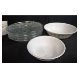 Collection of Vintage Dinnerware with Golden Floral Mugs, Glass Plates, Bowls, and Salt & Pepper Shakers