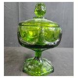 Vintage Green Glass Candy Dishes and Decorative Bowl Set