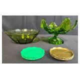 Vintage Green Glass Candy Dishes and Decorative Bowl Set