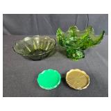 Vintage Green Glass Candy Dishes and Decorative Bowl Set