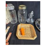 Vintage Kitchenware and Collectibles Lot with Knives, Trays, and Glassware