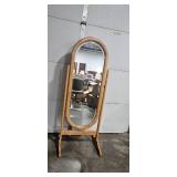 Standing Oval Cheval Mirror with Oak Finish, 66x24x22 in