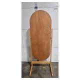Standing Oval Cheval Mirror with Oak Finish, 66x24x22 in