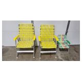 Lot of 3 Vintage Folding Webbed Patio Chairs - 2 Adult, 1 Child Size