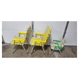 Lot of 3 Vintage Folding Webbed Patio Chairs - 2 Adult, 1 Child Size