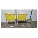 Lot of 3 Vintage Folding Webbed Patio Chairs - 2 Adult, 1 Child Size