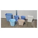 Set of 6 Assorted Plastic Wastebaskets Trash Cans