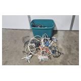 Large Tub of Assorted Extension Cords, Power Strips, and Cables