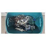 Large Tub of Assorted Extension Cords, Power Strips, and Cables