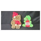 Collection of Plush Toys Including Muppets, Teddy Bears, and Holiday Dog