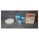 Orville Redenbacher Hot Air Popper, Plastic Food Storage, and Corning Ware Pie Plate Set