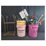 Metal Plant Stand and Collection of Assorted Garden Stakes