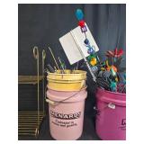 Metal Plant Stand and Collection of Assorted Garden Stakes