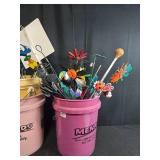 Metal Plant Stand and Collection of Assorted Garden Stakes