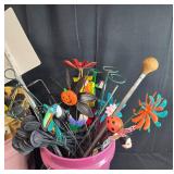 Metal Plant Stand and Collection of Assorted Garden Stakes