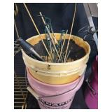 Metal Plant Stand and Collection of Assorted Garden Stakes